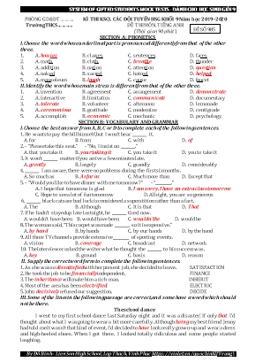 Đề thi khảo sát chất lượng các đội tuyển học sinh giỏi môn Tiếng Anh Lớp 9 - Đề số 985 - Năm học 2019-2020 - Đỗ Bình (Có đáp án)